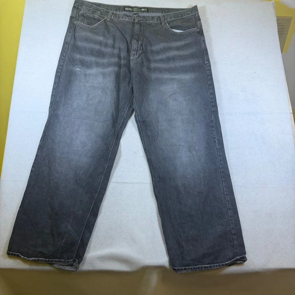 Ecko Unltd Denim Foundry Mens 46B Faded Black Embroidered Baggy Y2K Jeans
